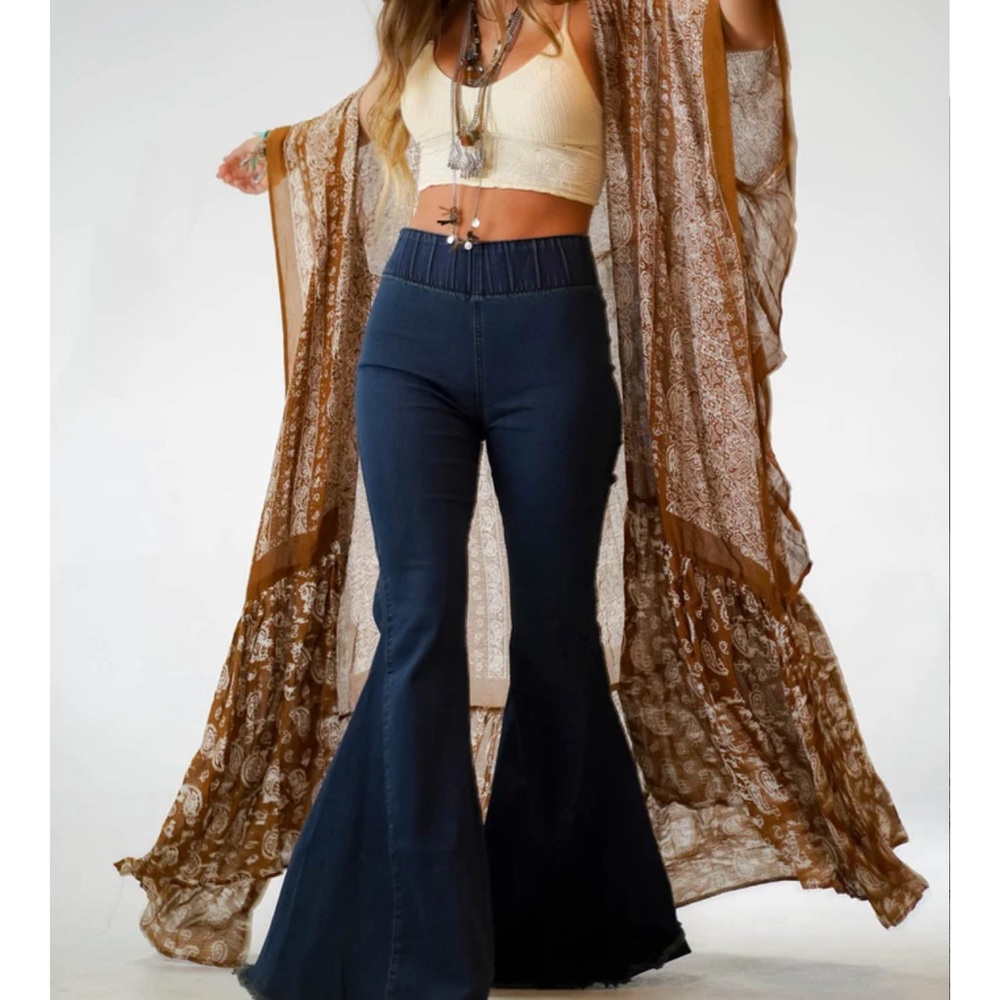 Toffee Maxi Free Flow Paisley Duster Kimono - Picture 2 of 5